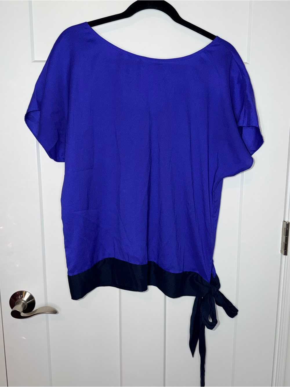 Ann Taylor Contrast Short Sleeve Side Tie Blouse
